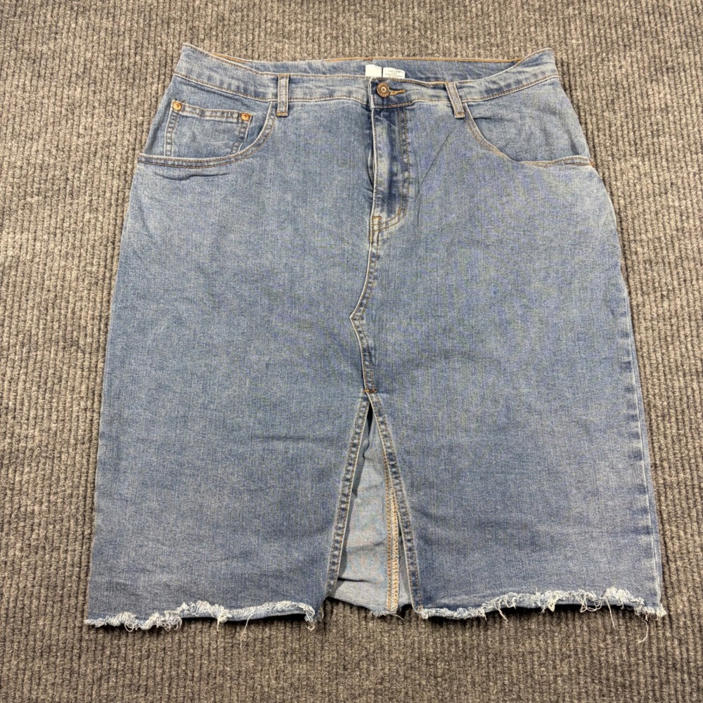 H/G‎ Denim Midi Skirt Womens 13/30 Blue Raw Hem Front Slit Casual Jean